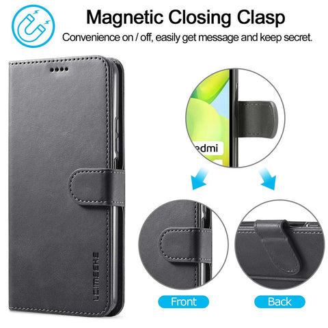LC.IMEEKE PU Leather Phone Case For Xiaomi Redmi A1 4G / A2 4G , Calf Texture Magnetic Clasp Wallet Stand Full Protection Cell Phone Cover