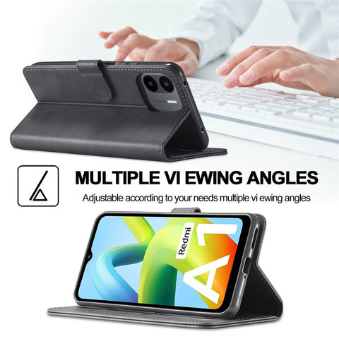 LC.IMEEKE PU Leather Phone Case For Xiaomi Redmi A1 4G / A2 4G , Calf Texture Magnetic Clasp Wallet Stand Full Protection Cell Phone Cover