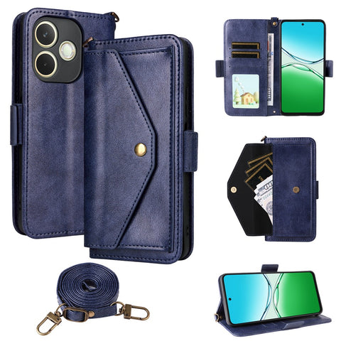 For Oppo A5 Pro 5G (Global)  /  A5 Pro 4G (Global) Leather Case Magnetic Closure Wallet Stand Phone Cover with Crossbody Strap
