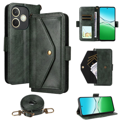 For Oppo A5 Pro 5G (Global)  /  A5 Pro 4G (Global) Leather Case Magnetic Closure Wallet Stand Phone Cover with Crossbody Strap