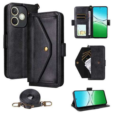 For Oppo A5 Pro 5G (Global)  /  A5 Pro 4G (Global) Leather Case Magnetic Closure Wallet Stand Phone Cover with Crossbody Strap