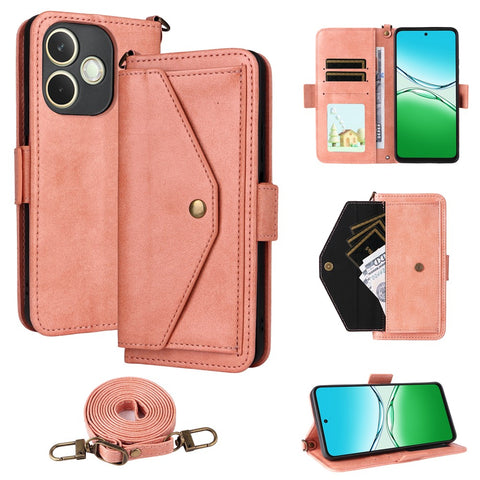 For Oppo A5 Pro 5G (Global)  /  A5 Pro 4G (Global) Leather Case Magnetic Closure Wallet Stand Phone Cover with Crossbody Strap