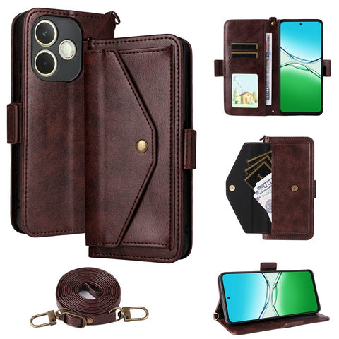 For Oppo A5 Pro 5G (Global)  /  A5 Pro 4G (Global) Leather Case Magnetic Closure Wallet Stand Phone Cover with Crossbody Strap