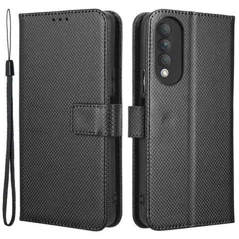 Magnetic Closure Cell Phone Cover For Honor X20 SE / Huawei nova 10z 4G, Diamond Texture PU Leather Stand Anti-fall Flip Wallet Phone Cover with Strap