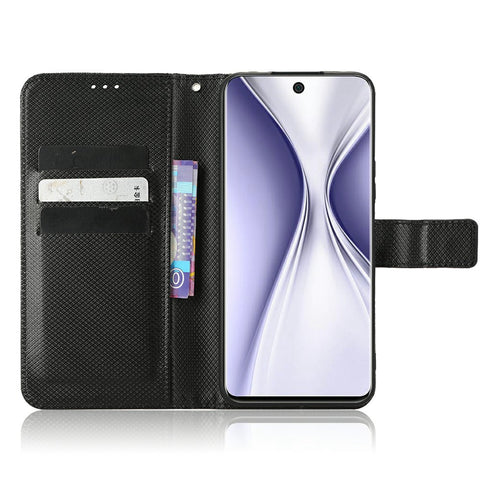 Magnetic Closure Cell Phone Cover For Honor X20 SE / Huawei nova 10z 4G, Diamond Texture PU Leather Stand Anti-fall Flip Wallet Phone Cover with Strap