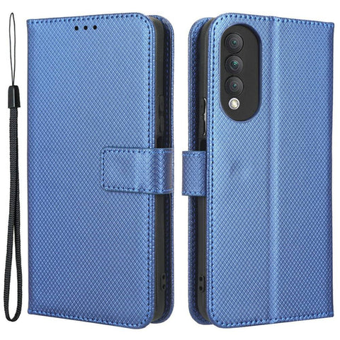 Magnetic Closure Cell Phone Cover For Honor X20 SE / Huawei nova 10z 4G, Diamond Texture PU Leather Stand Anti-fall Flip Wallet Phone Cover with Strap