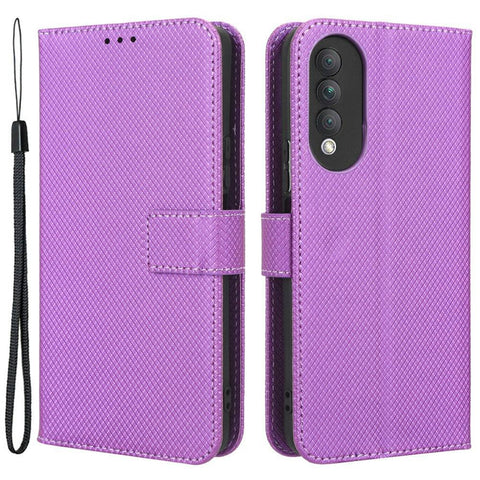 Magnetic Closure Cell Phone Cover For Honor X20 SE / Huawei nova 10z 4G, Diamond Texture PU Leather Stand Anti-fall Flip Wallet Phone Cover with Strap
