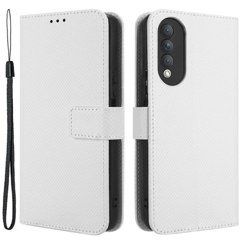 Magnetic Closure Cell Phone Cover For Honor X20 SE / Huawei nova 10z 4G, Diamond Texture PU Leather Stand Anti-fall Flip Wallet Phone Cover with Strap