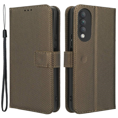 Magnetic Closure Cell Phone Cover For Honor X20 SE / Huawei nova 10z 4G, Diamond Texture PU Leather Stand Anti-fall Flip Wallet Phone Cover with Strap