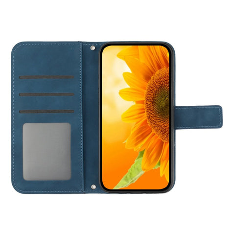 Anti-fall Cell Phone Cover For Xiaomi 12 Lite NE 5G, HT04 Imprinted Sunflower Skin-Touch Flip Leather Wallet Phone Case Stand with Hand Strap