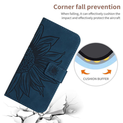 Anti-fall Cell Phone Cover For Xiaomi 12 Lite NE 5G, HT04 Imprinted Sunflower Skin-Touch Flip Leather Wallet Phone Case Stand with Hand Strap
