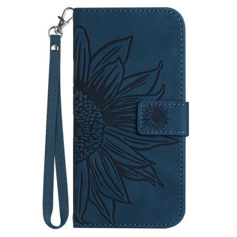 Anti-fall Cell Phone Cover For Xiaomi 12 Lite NE 5G, HT04 Imprinted Sunflower Skin-Touch Flip Leather Wallet Phone Case Stand with Hand Strap