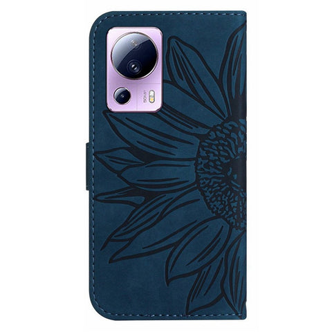Anti-fall Cell Phone Cover For Xiaomi 12 Lite NE 5G, HT04 Imprinted Sunflower Skin-Touch Flip Leather Wallet Phone Case Stand with Hand Strap