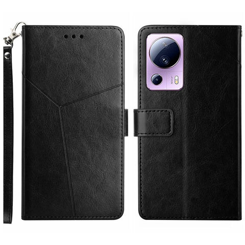 Anti-scratch Phone Cover For Xiaomi 12 Lite NE 5G, HT01 PU Leather Imprinted Y-Shaped Lines Anti-fall Phone Case Wallet Stand with Strap