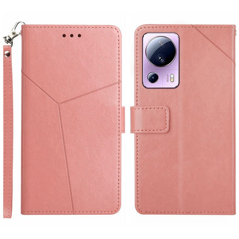 Anti-scratch Phone Cover For Xiaomi 12 Lite NE 5G, HT01 PU Leather Imprinted Y-Shaped Lines Anti-fall Phone Case Wallet Stand with Strap