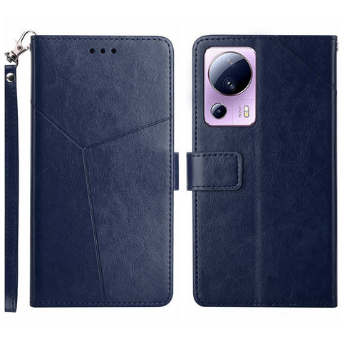 Anti-scratch Phone Cover For Xiaomi 12 Lite NE 5G, HT01 PU Leather Imprinted Y-Shaped Lines Anti-fall Phone Case Wallet Stand with Strap