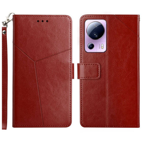 Anti-scratch Phone Cover For Xiaomi 12 Lite NE 5G, HT01 PU Leather Imprinted Y-Shaped Lines Anti-fall Phone Case Wallet Stand with Strap