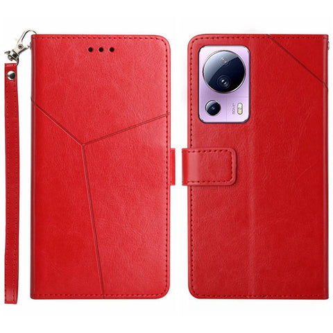 Anti-scratch Phone Cover For Xiaomi 12 Lite NE 5G, HT01 PU Leather Imprinted Y-Shaped Lines Anti-fall Phone Case Wallet Stand with Strap