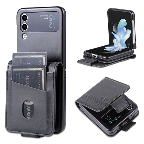 AZNS For Samsung Galaxy Z Flip3 5G Shockproof Case Cowhide Texture PU Leather Case Magnetic Closure Folio Flip Phone Cover with Card Slot