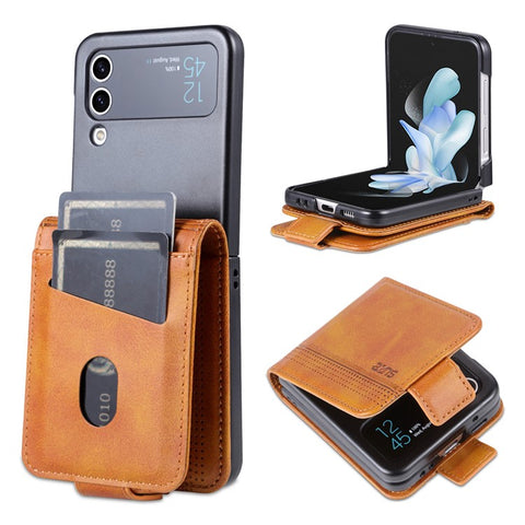 AZNS For Samsung Galaxy Z Flip3 5G Shockproof Case Cowhide Texture PU Leather Case Magnetic Closure Folio Flip Phone Cover with Card Slot