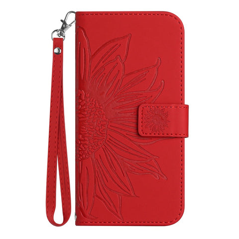 For OnePlus Nord N20 5G / Reno8 Lite 5G / Reno7 Lite 5G / Reno8 Z 5G / Reno7 Z 5G HT04 Phone Case, Fall-proof Skin-Touch PU Leather Imprinted Sunflower Stand Wallet Cover with Hand Strap