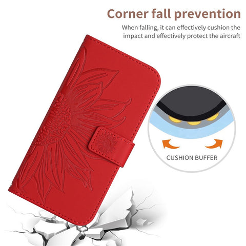 For OnePlus Nord N20 5G / Reno8 Lite 5G / Reno7 Lite 5G / Reno8 Z 5G / Reno7 Z 5G HT04 Phone Case, Fall-proof Skin-Touch PU Leather Imprinted Sunflower Stand Wallet Cover with Hand Strap