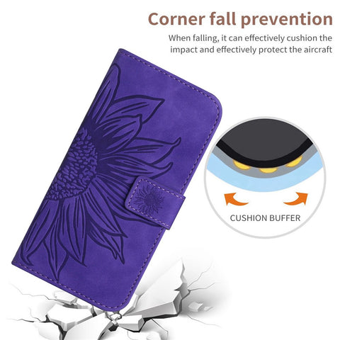 Anti-scratch Skin-touch Phone Case For OnePlus 10T 5G / Ace Pro 5G HT04 Imprinted Sunflower PU Leather Wallet Stand Cover with Shoulder Strap