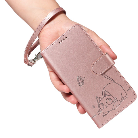For Oppo A5 Energy 5G (China) / Oppo A5 Pro 5G (Global) Case Cat Pattern Imprint Leather Phone Cover with Wrist Strap