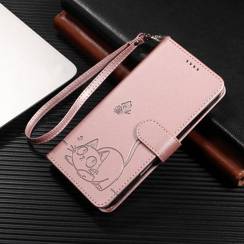 For Oppo A5 Energy 5G (China) / Oppo A5 Pro 5G (Global) Case Cat Pattern Imprint Leather Phone Cover with Wrist Strap