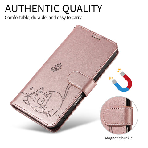 For Oppo A5 Energy 5G (China) / Oppo A5 Pro 5G (Global) Case Cat Pattern Imprint Leather Phone Cover with Wrist Strap
