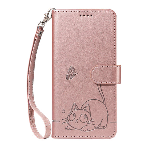 For Oppo A5 Energy 5G (China) / Oppo A5 Pro 5G (Global) Case Cat Pattern Imprint Leather Phone Cover with Wrist Strap