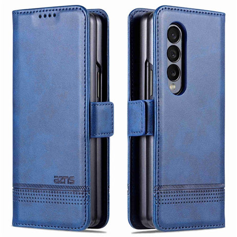 AZNS For Samsung Galaxy Z Fold3 5G Cowhide Texture Wallet Phone Case PU Leather Full Protection Dual Magnetic Clasp Cover