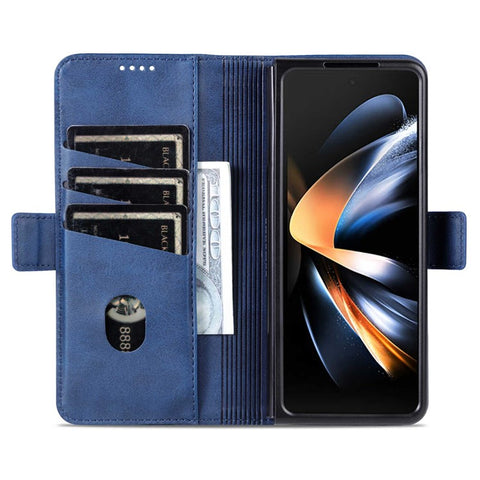 AZNS For Samsung Galaxy Z Fold3 5G Cowhide Texture Wallet Phone Case PU Leather Full Protection Dual Magnetic Clasp Cover