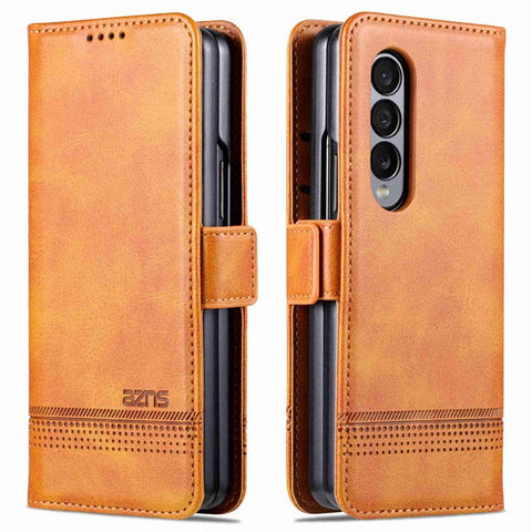 AZNS For Samsung Galaxy Z Fold3 5G Cowhide Texture Wallet Phone Case PU Leather Full Protection Dual Magnetic Clasp Cover