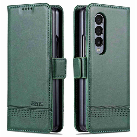 AZNS For Samsung Galaxy Z Fold3 5G Cowhide Texture Wallet Phone Case PU Leather Full Protection Dual Magnetic Clasp Cover