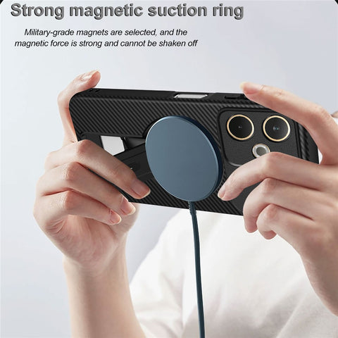 Phone Case For Oppo A5 Pro 4G (Global) / A5 Pro 5G (Global) / A5 Energy 5G (China) Carbon Fiber Texture PC + TPU Cover with Kickstand