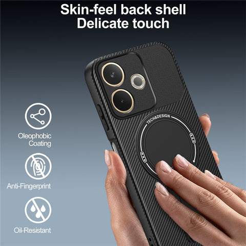 Phone Case For Oppo A5 Pro 4G (Global) / A5 Pro 5G (Global) / A5 Energy 5G (China) Carbon Fiber Texture PC + TPU Cover with Kickstand