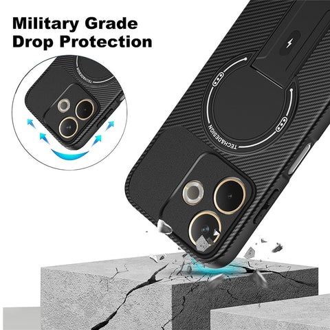 Phone Case For Oppo A5 Pro 4G (Global) / A5 Pro 5G (Global) / A5 Energy 5G (China) Carbon Fiber Texture PC + TPU Cover with Kickstand