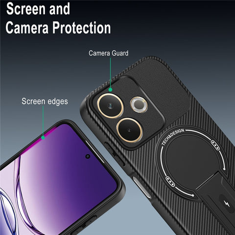 Phone Case For Oppo A5 Pro 4G (Global) / A5 Pro 5G (Global) / A5 Energy 5G (China) Carbon Fiber Texture PC + TPU Cover with Kickstand