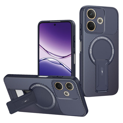 Phone Case For Oppo A5 Pro 4G (Global) / A5 Pro 5G (Global) / A5 Energy 5G (China) Carbon Fiber Texture PC + TPU Cover with Kickstand