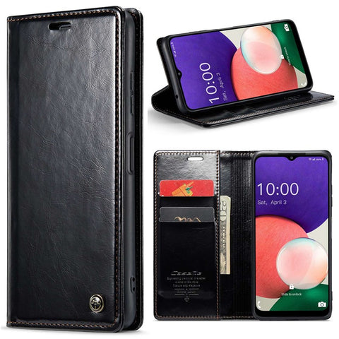 CASEME 003 Series For Samsung Galaxy A22 5G (EU Version) / F42 5G Waxy Texture Phone Wallet Stand Case PU Leather Magnetic Auto Closing Cover