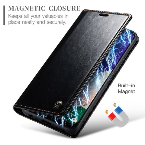 CASEME 003 Series For Samsung Galaxy A22 5G (EU Version) / F42 5G Waxy Texture Phone Wallet Stand Case PU Leather Magnetic Auto Closing Cover