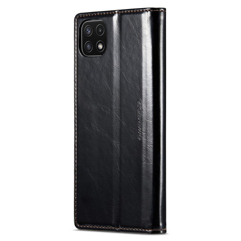 CASEME 003 Series For Samsung Galaxy A22 5G (EU Version) / F42 5G Waxy Texture Phone Wallet Stand Case PU Leather Magnetic Auto Closing Cover