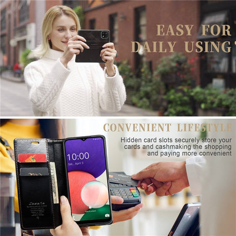 CASEME 003 Series For Samsung Galaxy A22 5G (EU Version) / F42 5G Waxy Texture Phone Wallet Stand Case PU Leather Magnetic Auto Closing Cover
