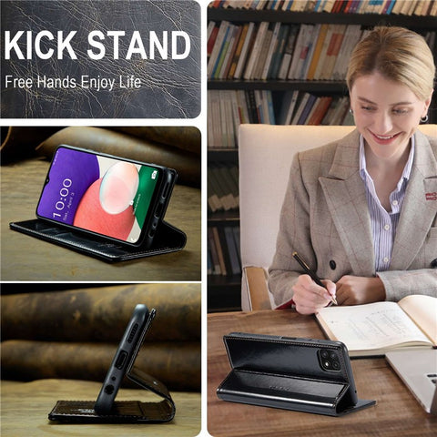 CASEME 003 Series For Samsung Galaxy A22 5G (EU Version) / F42 5G Waxy Texture Phone Wallet Stand Case PU Leather Magnetic Auto Closing Cover