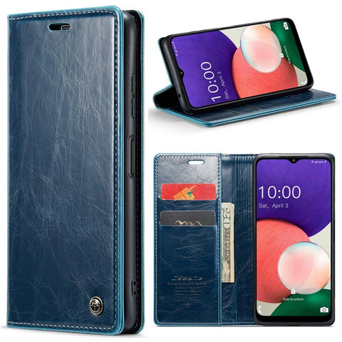 CASEME 003 Series For Samsung Galaxy A22 5G (EU Version) / F42 5G Waxy Texture Phone Wallet Stand Case PU Leather Magnetic Auto Closing Cover