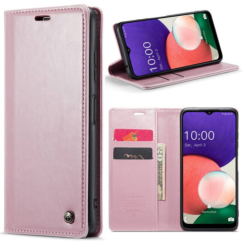 CASEME 003 Series For Samsung Galaxy A22 5G (EU Version) / F42 5G Waxy Texture Phone Wallet Stand Case PU Leather Magnetic Auto Closing Cover