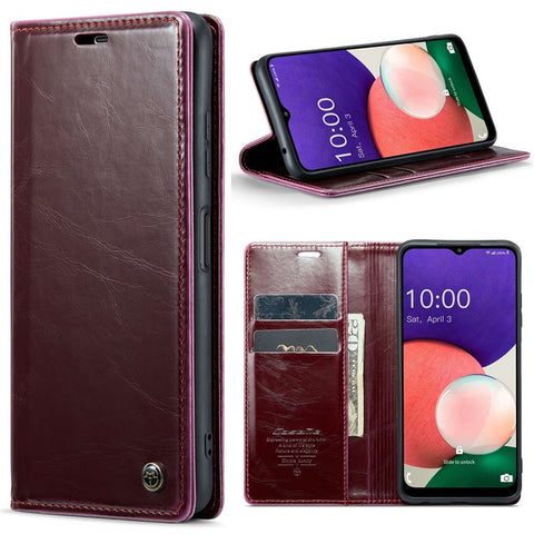 CASEME 003 Series For Samsung Galaxy A22 5G (EU Version) / F42 5G Waxy Texture Phone Wallet Stand Case PU Leather Magnetic Auto Closing Cover
