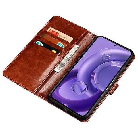IDEWEI For Motorola Edge 30 Neo 5G PU Leather Folio Flip Phone Case Crazy Horse Texture Stand Wallet Shockproof Cover