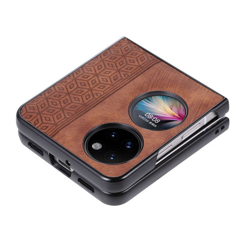 AZNS For Huawei P50 Pocket Imprinted Pattern Folding Phone Case Anti-scratch PU Leather Coated Hard PC Back Cover